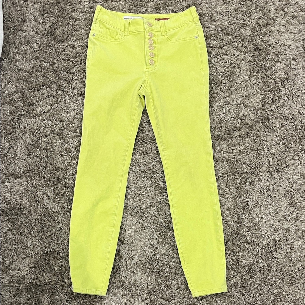 Anthropologie PILCRO Neon Lemon Yellow chartreuse cords High-Rise Jeans